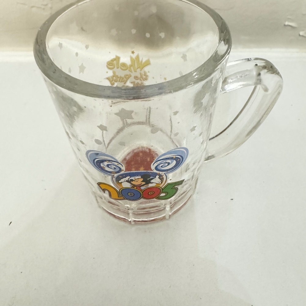 Disney World 2005 Mickey Mouse Tinker Bell Glass Mug‎ Where the Party Never Ends